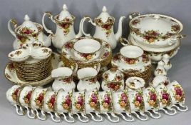 ROYAL ALBERT OLD COUNTRY ROSE PATTERN SERVICE, including two circular lidded tureens, teapot and