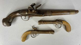 PAIR OF 19TH CENTURY CANNON BARREL PERCUSSION POCKET PISTOLS, 22ins overall and 19th century