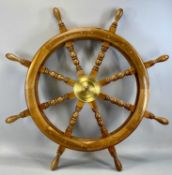 WOODEN EIGHT SPOKE SHIP'S WHEEL with brass hub, 93cms (diam.) Provenance: private collection