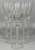 SET OF SIX AIR TWIST STEM CORDIAL GLASSES, 22.5cms (h) Provenance: private collection Conwy