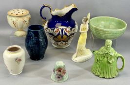 ASSORTED CERAMICS including Art Deco style figure of lady with fan, 29cms (h), large shaped jug