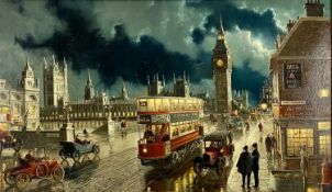 ‡ ROB MITCHELL (British 20th century) acrylic oil on canvas - Edwardian view of Houses of