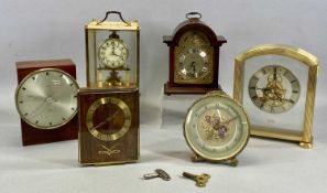 ASSORTED MANTEL CLOCKS - Seiko Quartz with skeleton movement, 22cms (h), Swiza in gilt and wood