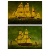 MARITIME SCHOOL two reverse paintings on glass - Airey of Liverpool and Diana Van Amsterdam, Kaptein