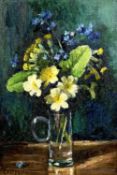 ‡ HEATHER CRAIGMILE (Welsh b. 1925) oil on board - jug of flowers still life, signed lower left,