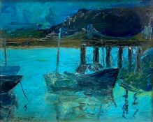 ‡ TED (EWIN JONES) DUMMETT (British 1906 - 1989) oil on board - titled verso 'Evening Deganwy Dock',