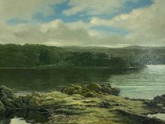 ‡ IEUAN WILLIAMS (British b. 1946) oil on board - Menai Straits from Anglesey, signed and dated 1987