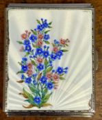 GEORGE VI RECTANGULAR SILVER & GUILLOCHE ENAMEL CIGARETTE CASE with hinged cover, decorated in