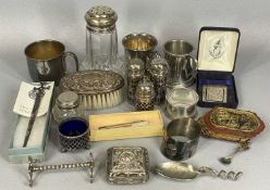 ASSORTED SILVER/WHITE METAL ITEMS including Shetland Islands paper knife in box, mother of pearl