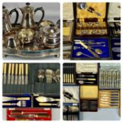 LARGE QUANTITY OF ASSORTED PLATED WARE including EPNS tea service, oval plated tray with pierced