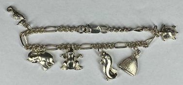 GEORG JENSEN SILVER CHARM BRACELET with six various charms, 30.4gms Provenance: private collection
