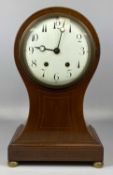 LARGE EDWARDIAN INLAID MAHOGANY 'BALLOON' CLOCK, circular dial with black Arabic numerals, 8 day