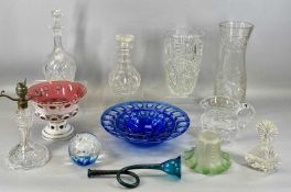 ASSORTED GLASSWARE including Bohemian overlaid circular footed bowl with floral painted