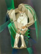 ‡ ALEX CAMPBELL (Welsh b. 1936) acrylic oil on canvas - titled verso 'Uncorking the Wine', dated