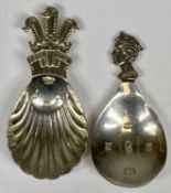 TWO COMMEMORATIVE SILVER CADDY SPOONS, Elizabeth II with jubilee portrait, Mappin & Webb, Birmingham