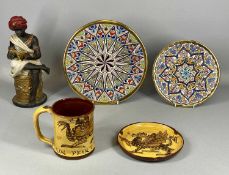 TEIFI POTTERY SLIPWARE DRAGON TANKARD inscribed 'Un Peint o Gwrw Da', 12.5cms (h) and circular