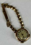 VINTAGE 14CT GOLD LADIES' WRISTWATCH with circular case, silvered enamel dial, black Arabic