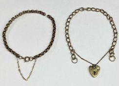 TWO 9CT GOLD CURB LINK BRACELETS, one with heart shaped locket, 11gms gross Provenance: deceased