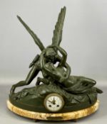 IMPRESSIVE FRENCH SPELTER FIGURAL MANTEL CLOCK, after Canova, 'L'Amour et Psyché à demi couchée', on