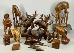 ASSORTED CARVED ORNAMENTS including hardwood animal figures, and other items Provenance: deceased