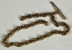 YELLOW METAL CHAIN LINK WATCH CHAIN stamped 15c, having T-bar, 31cms (l), 26.7grms Provenance: