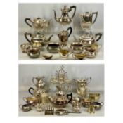 VARIOUS ASSORTED PLATED ITEMS including tea sets, cruet frame, etc. Provenance: private collection