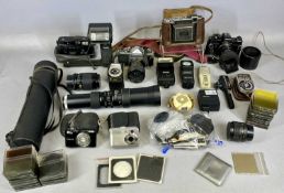 ASSORTED CAMERAS & ACCESSORIES including Asahi Pentax SLR camera with zoom lens and tele-lens,