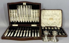 SET OF TWELVE MOTHER OF PEARL HANDLED DESSERT KNIVES & FORKS in Robert Sawers fitted box, cased