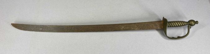 19TH CENTURY CUIRASSIER TYPE SWORD, 63cms curved and fullered blade, brass handle and hilt