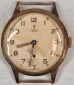 VINTAGE TUDOR 9CT GOLD GENTS' WRISTWATCH, circular case with signed cream enamel dial, gold Arabic