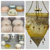 LARGE ASSORTMENT OF VINTAGE & ANTIQUE GLASS LIGHTSHADES Provenance: private collection Wirral