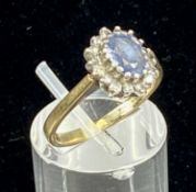 9CT GOLD AQUAMARINE & DIAMOND CLUSTER RING, size L, 2.8gms Provenance: private collection