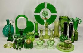 ASSORTMENT OF GREEN GLASSWARE including art studio vase, 20cms (h), heart shaped photograph frame,