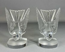 PAIR OF LALIQUE 'HIRONDELLES' FROSTED GLASS BOOKENDS, modelled as swallows, both having etched