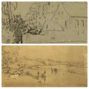 19TH CENTURY BRITISH SCHOOL pencil drawings (2) highlighted in body colour - children playing and