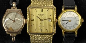 COLLECTION OF WRISTWATCHES comprising Rotary gents' dress watch with square case, champagne dial