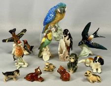 ASSORTED GOEBEL ANIMAL FIGURES including blue parrot, 22cms (h), woodpecker, 18cms (h), robin, 13cms