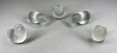 SMALL BACCARAT FROSTED GLASS BIRD ORNAMENTS, each having etched backstamp, 7cms (h) the largest (