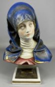CONTINENTAL PORCELAIN BUST, late 19th century, head and shoulder portrait of young lady in nun's