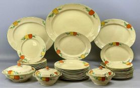 CROWN DEVON CREAM GLAZED DINNER SERVICE with hand painted decoration of fruit, including three