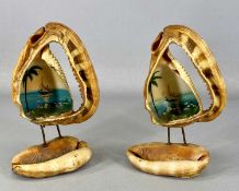 PAIR OF CONCH SHELL DIORAMAS OF TROPICAL SCENES, 21cms (h) Provenance: private collection Wirral