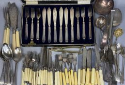 VARIOUS PLATED CUTLERY including cased set of six fish knives and forks Provenance: private