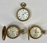 THREE GOLD PLATED KEYLESS POCKET WATCHES, Thomas Russell & Son full hunter, Elgin full hunter, and