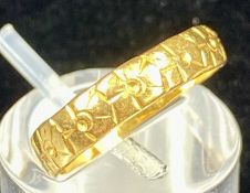 22CT GOLD WEDDING BAND, engraved, size J, 1.9gms Provenance: private collection Denbighshire
