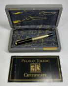 PELIKAN TOLEDO FOUNTAIN PEN, black resin cap with gold plated clip and cap band, the barrel with a