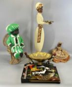 ASSORTED COLLECTABLES including 1930's painted plywood dumbwaiter, 79cms (h), vintage plastic baby