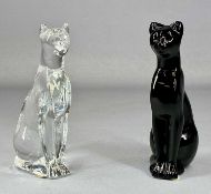 BACCARAT CRYSTAL SEATED CAT ORNAMENTS in black and clear glass, each having etched backstamp,