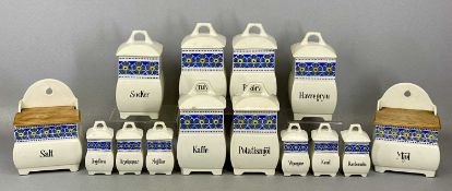 ELLA SWEDEN CERAMIC KITCHEN STORAGE JARS (14), white glazed with a band of blue and yellow flowers