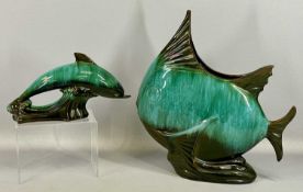 BLUE MOUNTAIN POTTERY comprising large angel fish, 45cms (h), and leaping dolphin, 18cms (h) (2)
