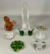GROUP OF DECORATIVE GLASSWARE including French opalescent figure of praying lady, signed Lalique